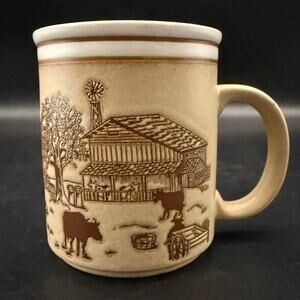 Vintage Scotty Embossed Farm Scene Barn Chicken Cows Coffee Mug Cup MC Art Co.